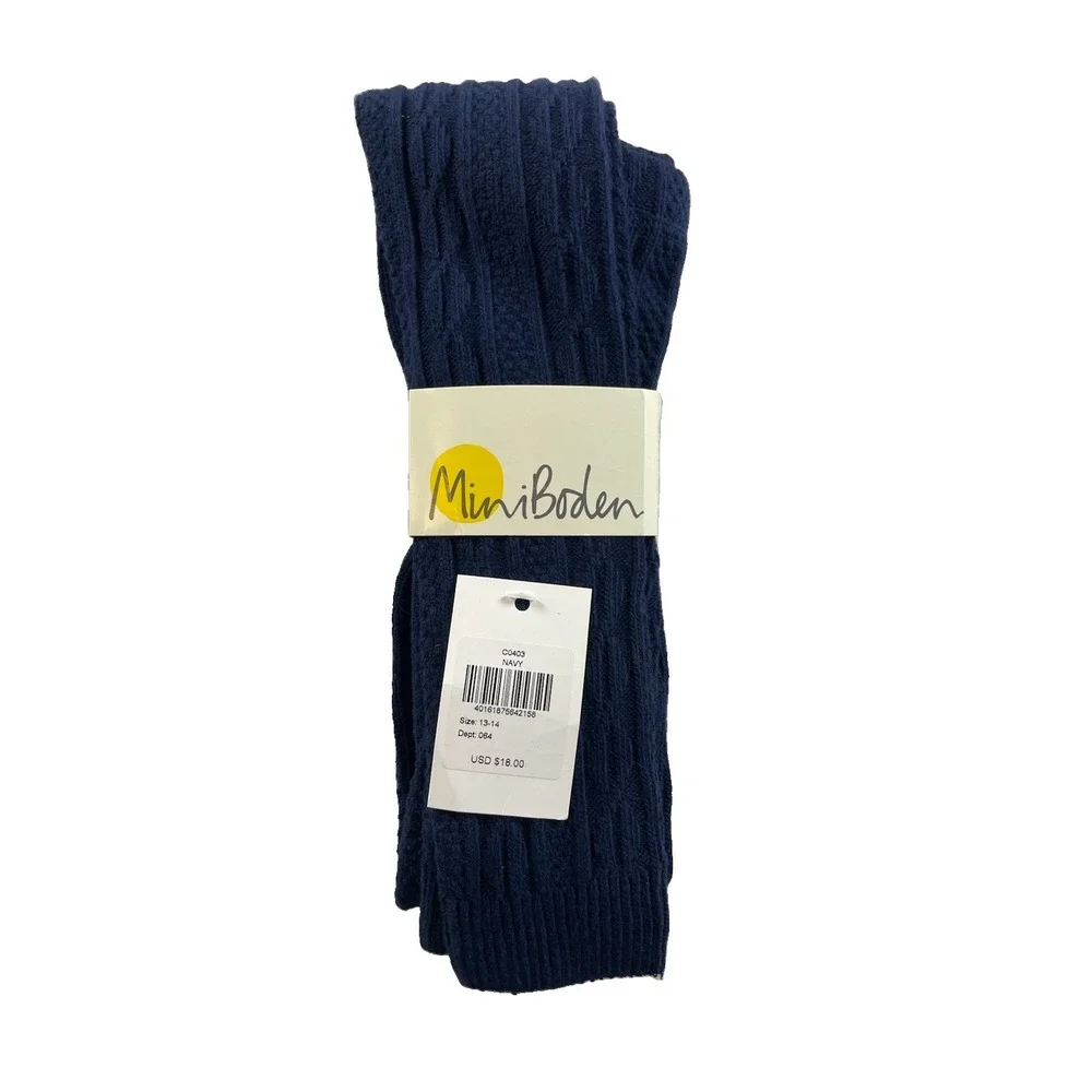 Mini Boden Girls Tights Navy Blue Knit Size 13-14 Classic Preppy Girl School